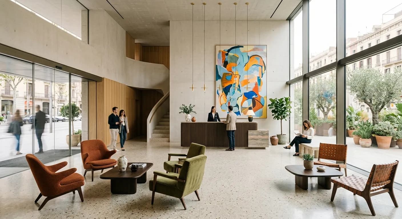 Design hotel rooftop bar in Madrid with panoramic city and sea views