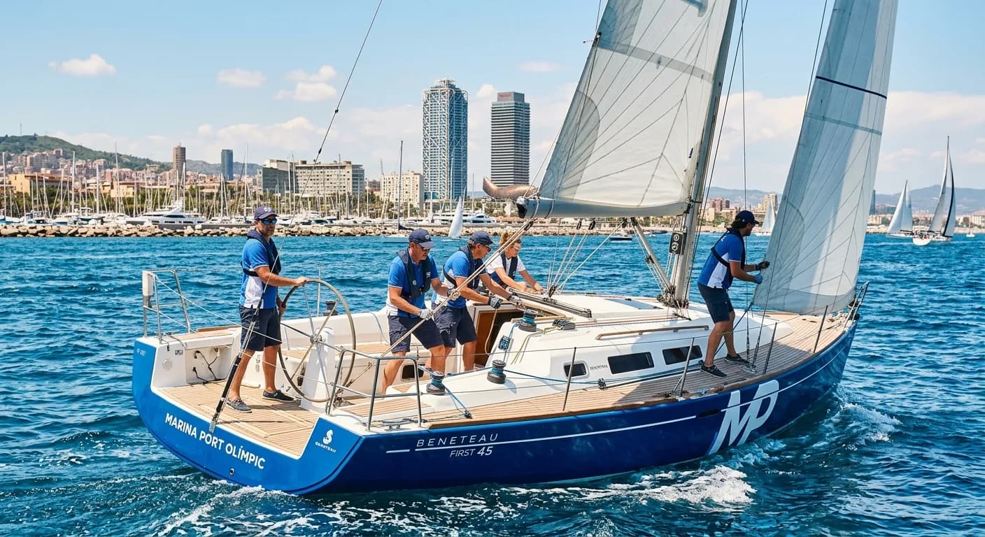 Sailing regatta team building yacht at Port Olimpic Rome