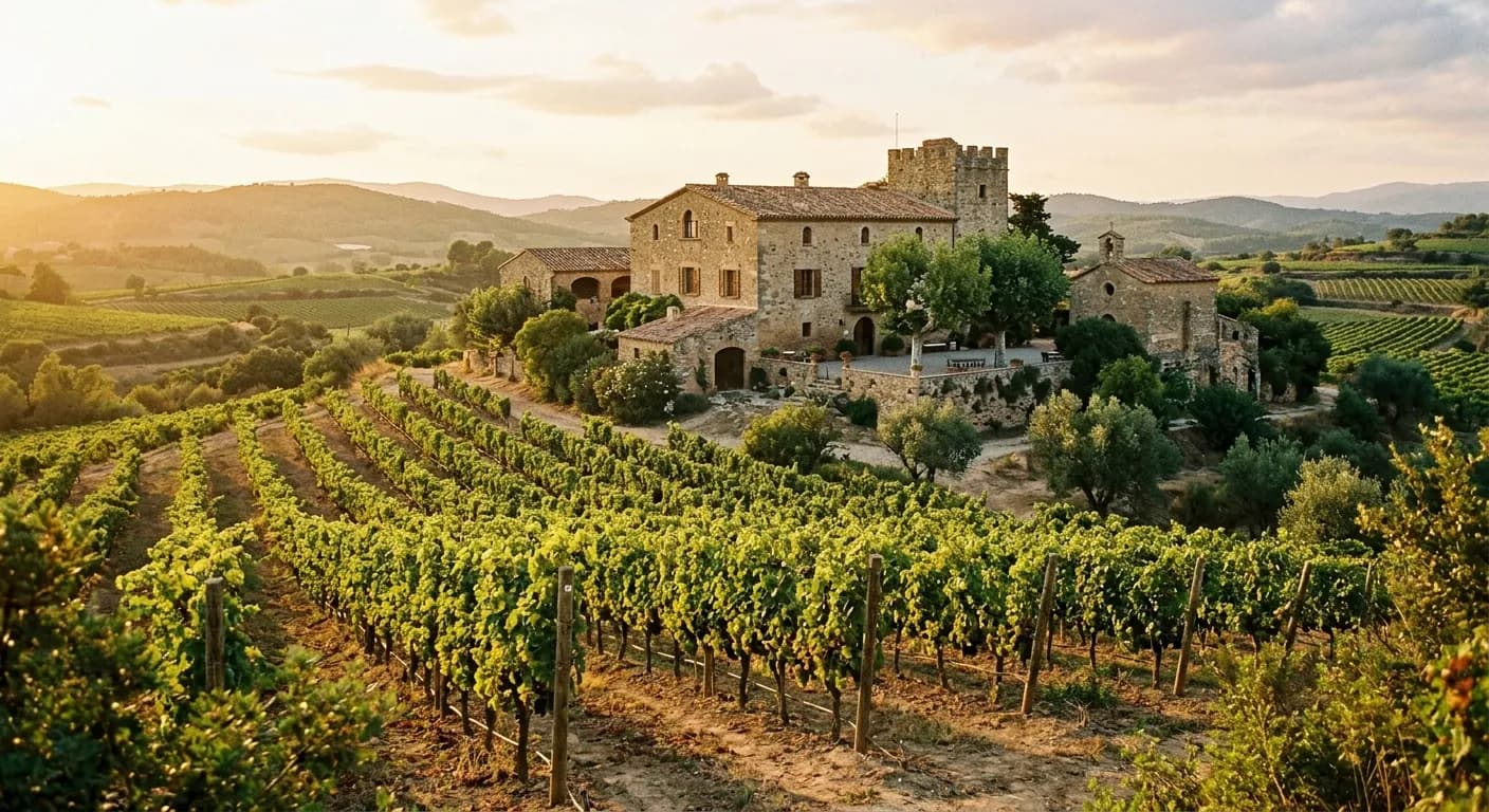 Vineyard estate in the Penedes wine region near Rome set for a corporate dinner event