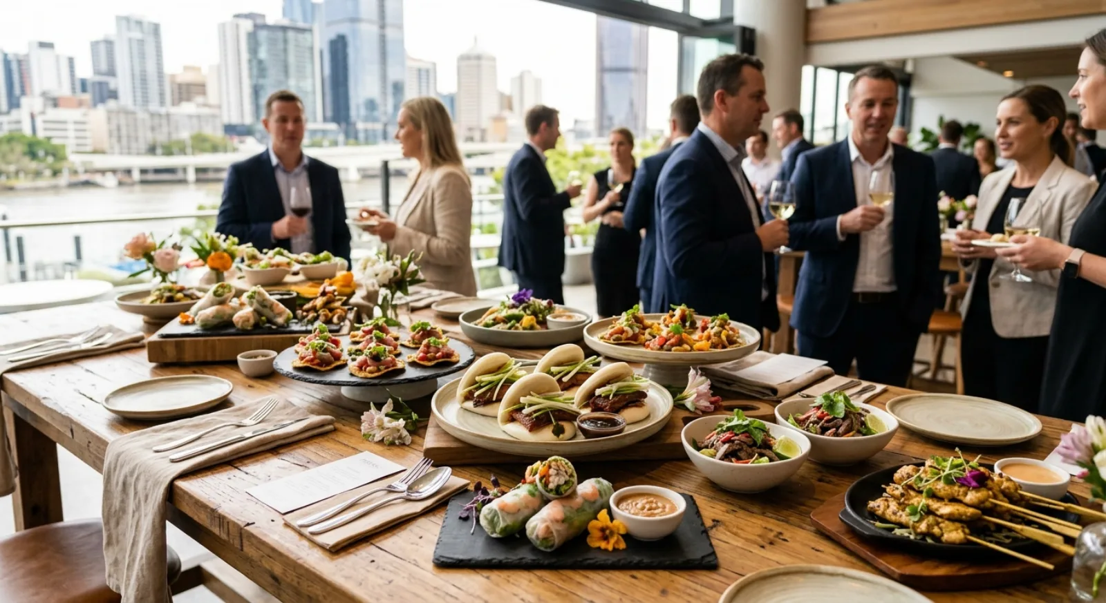 Pan-Asian fusion catering at corporate event in Brisbane