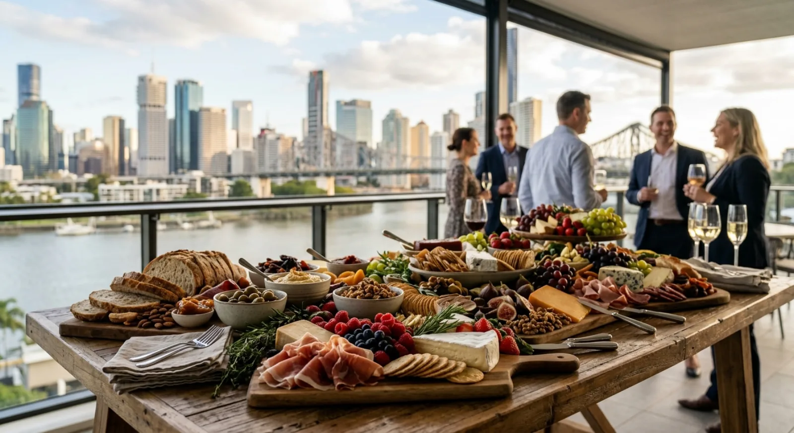 Artisan grazing table catering at corporate event in Brisbane