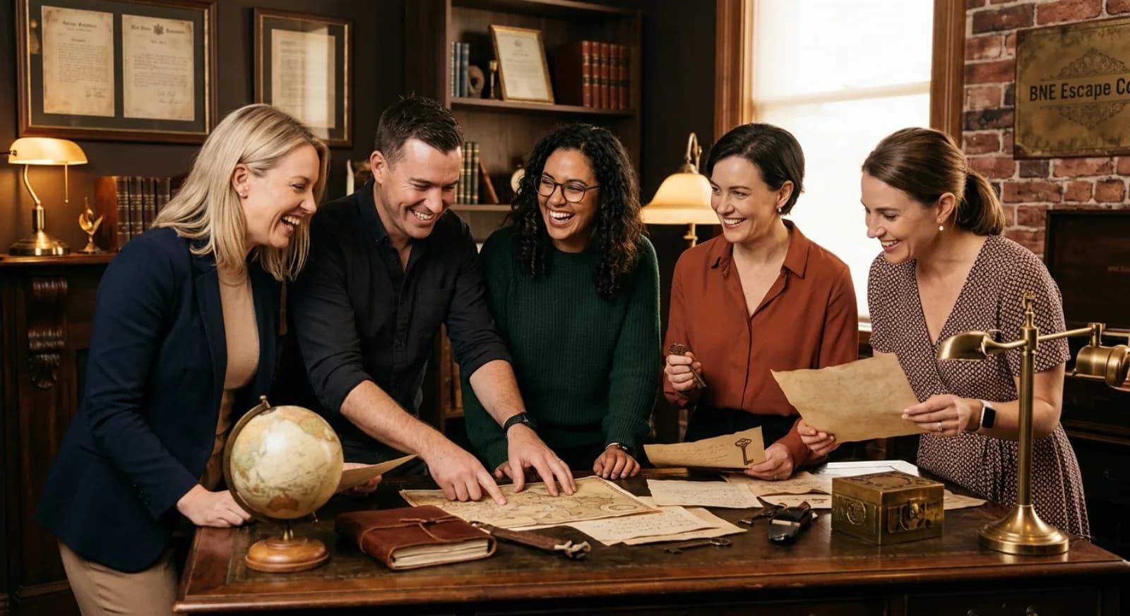 Team solving escape room puzzle in Brisbane with focus on teamwork