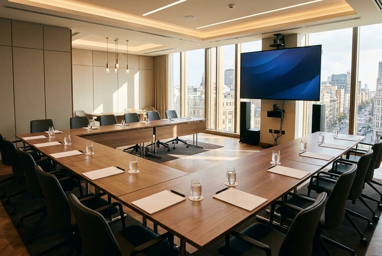 Modern conference hotel meeting room in Hamburg with professional AV setup