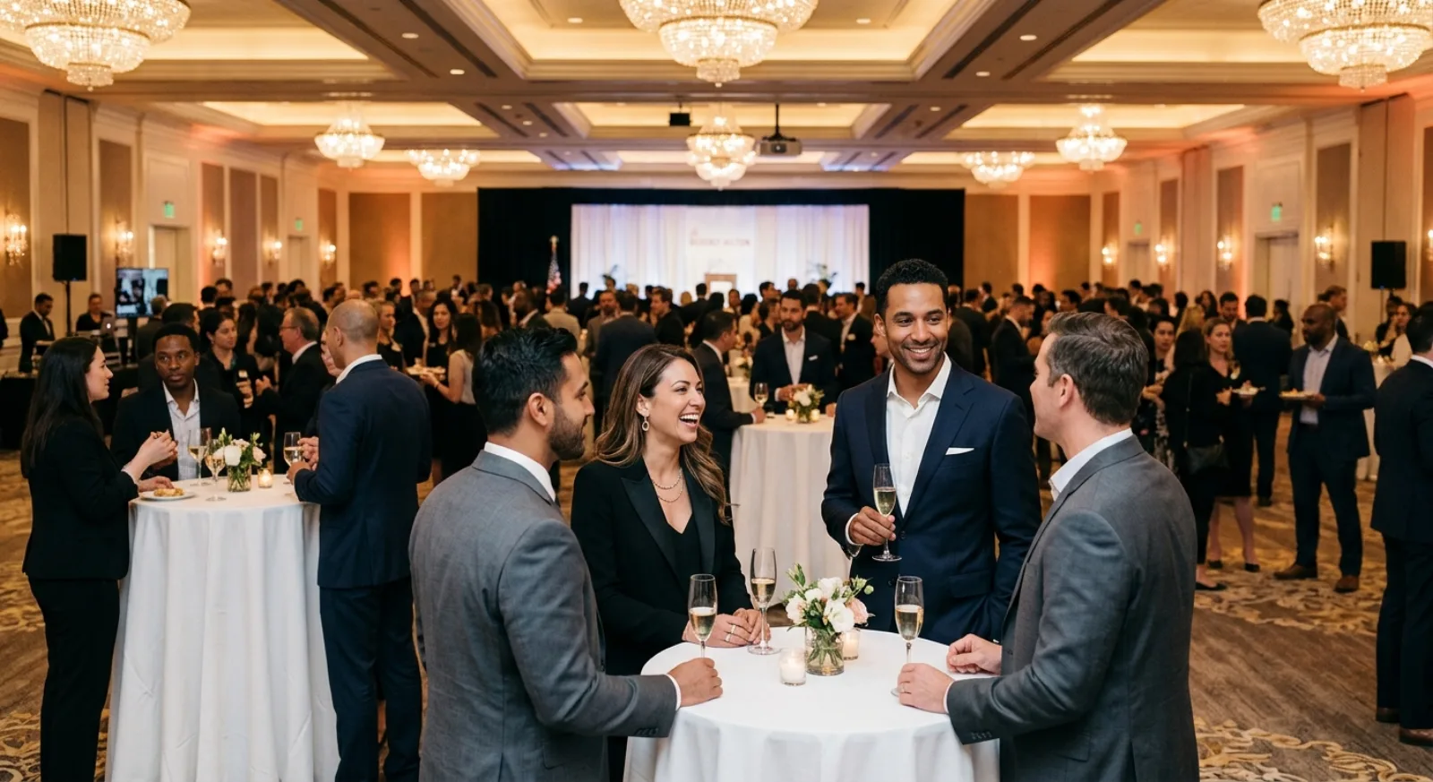 Historic Beverly Hilton luxury ballroom with elegant setup and premium event facilities