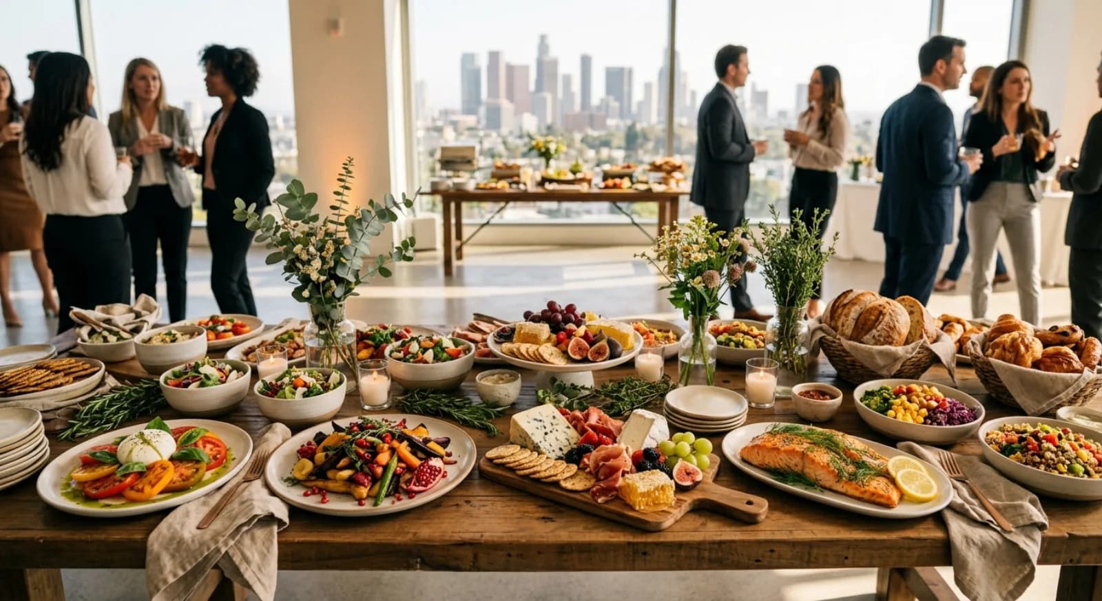 Farm-to-table California cuisine catering at corporate event in Los Angeles