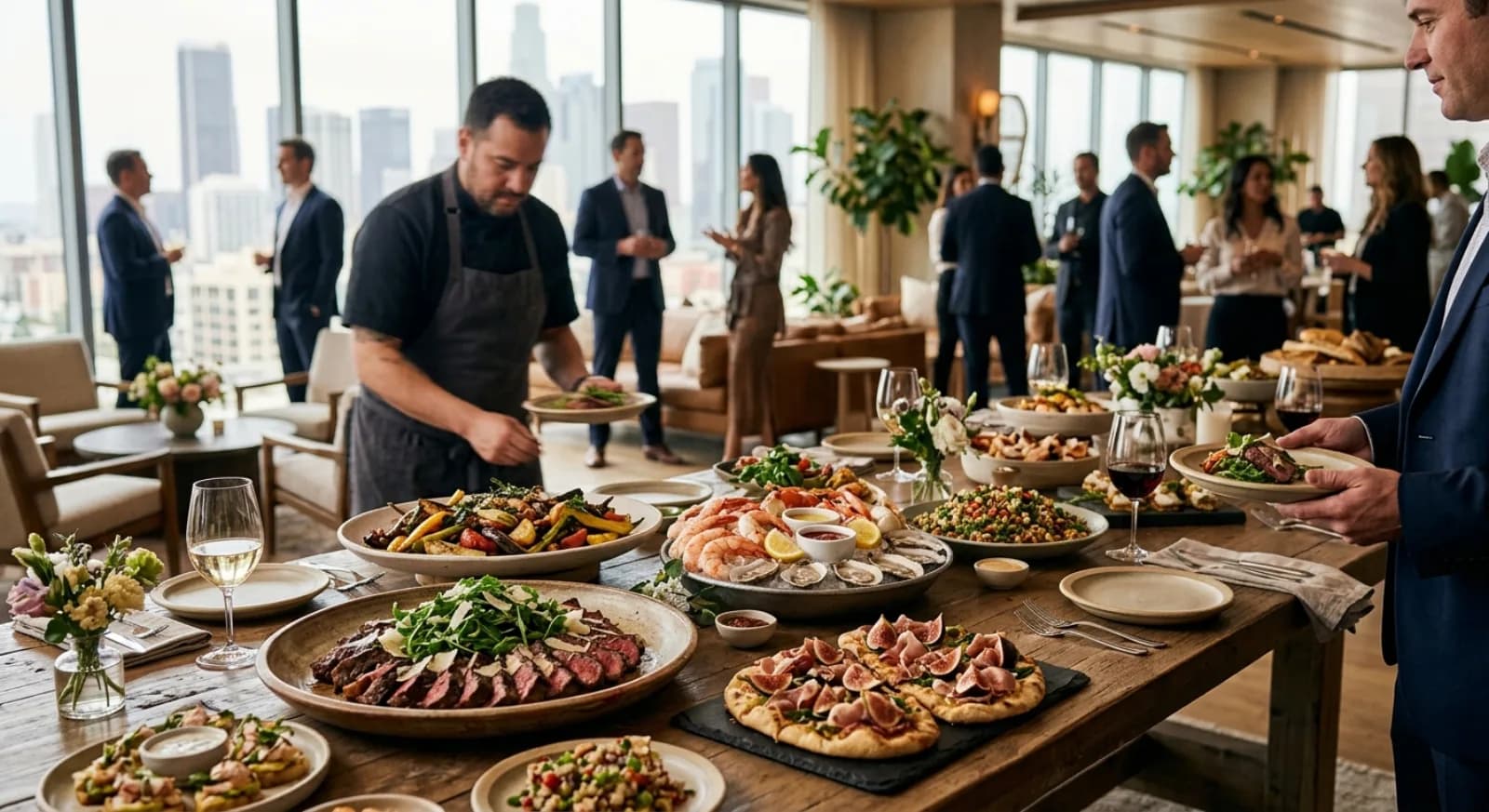 Gourmet private chef service with multi-course plated dinner at corporate event in Los Angeles