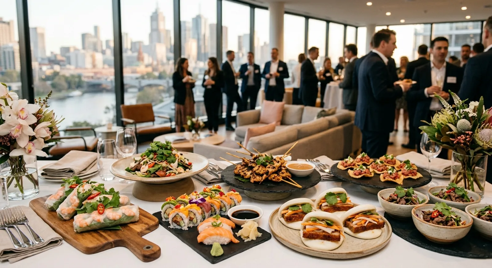 Pan-Asian fusion catering at corporate event in Melbourne