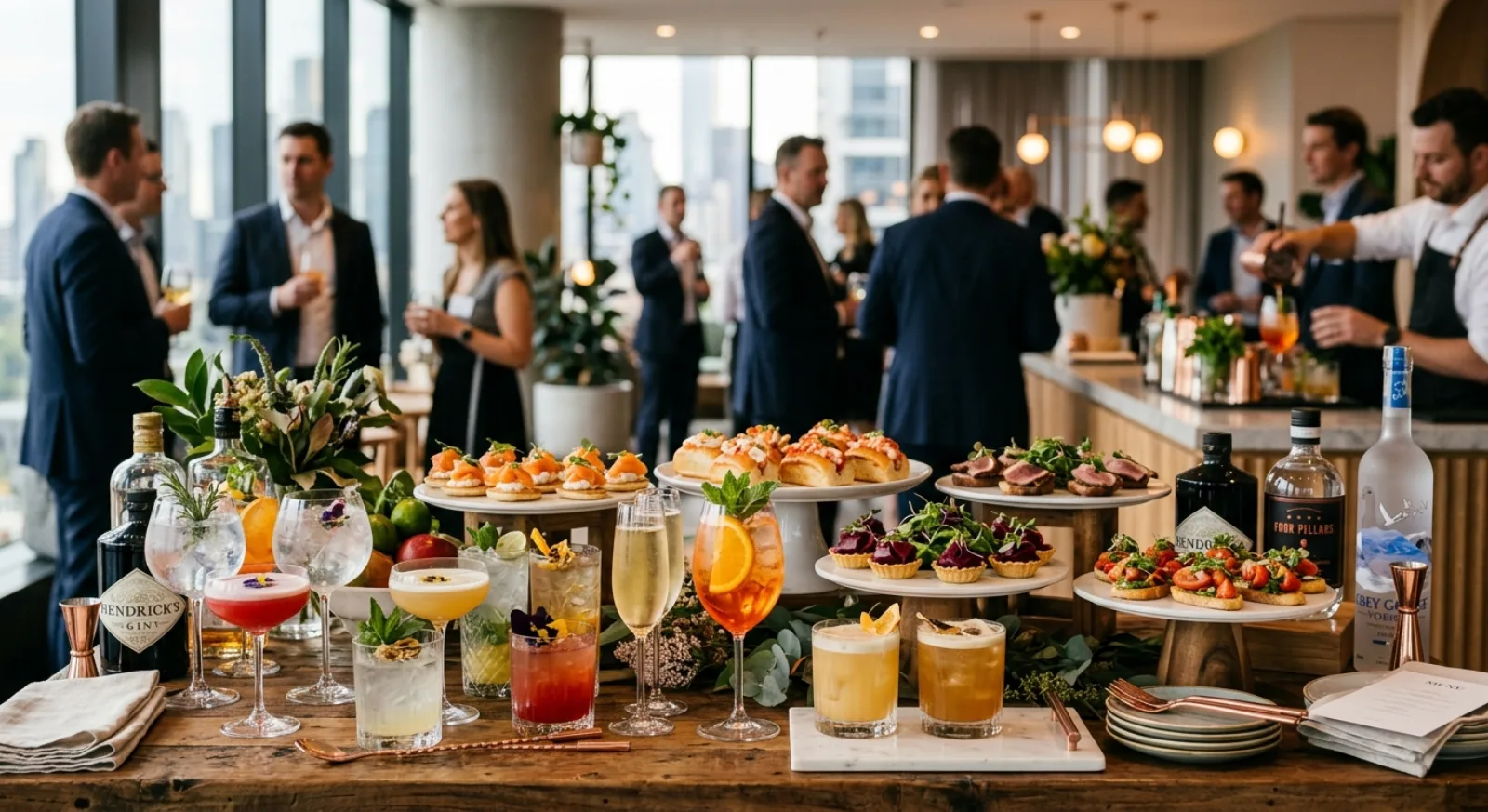 Professional catering staff serving passed appetizers at corporate event in Melbourne