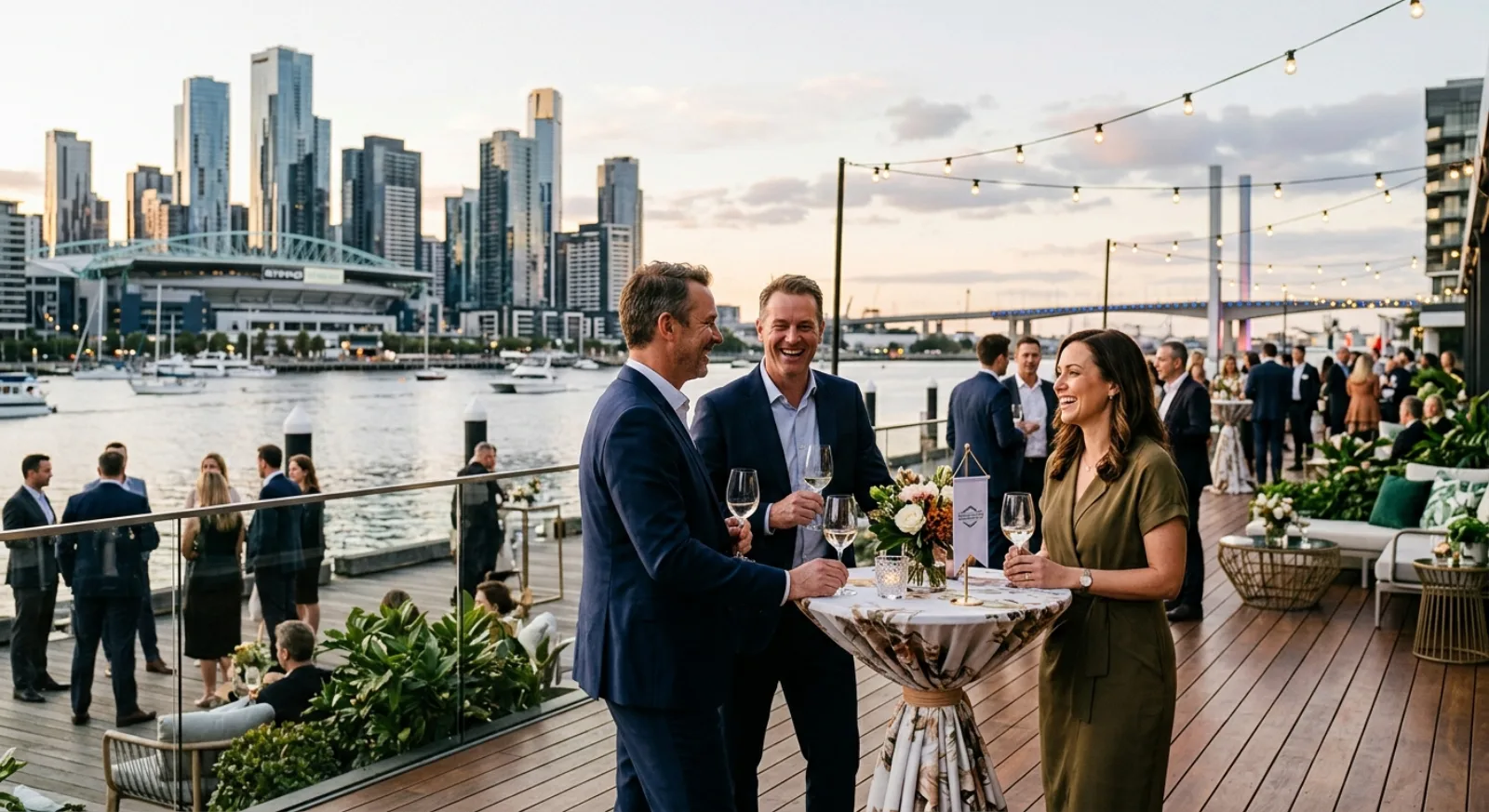 Modern Docklands waterfront venue in Melbourne with contemporary design and river views