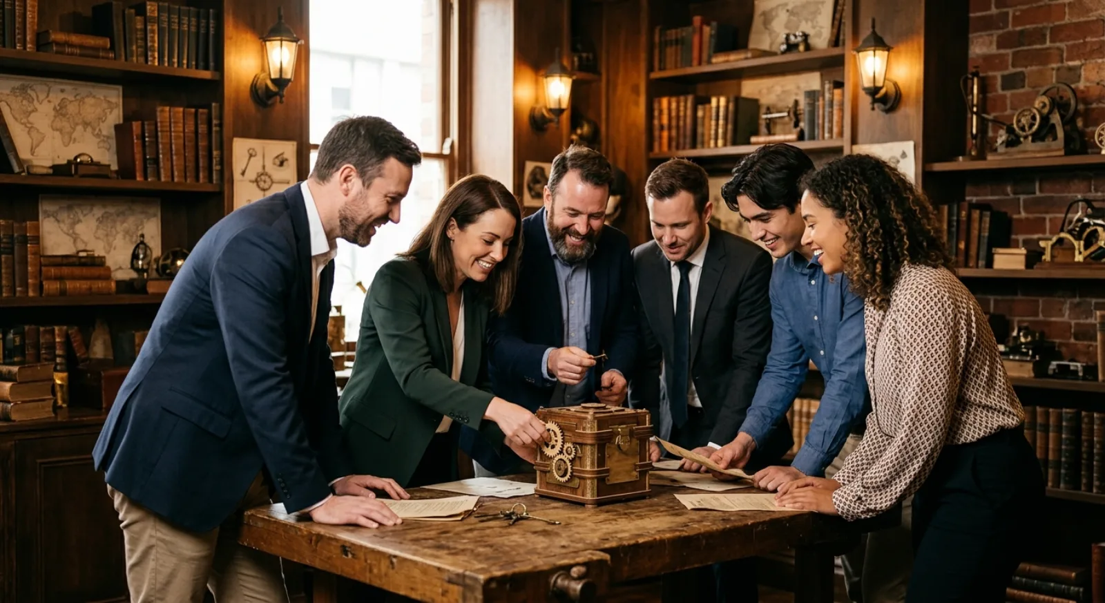 Team solving escape room puzzle in Melbourne with focus on teamwork
