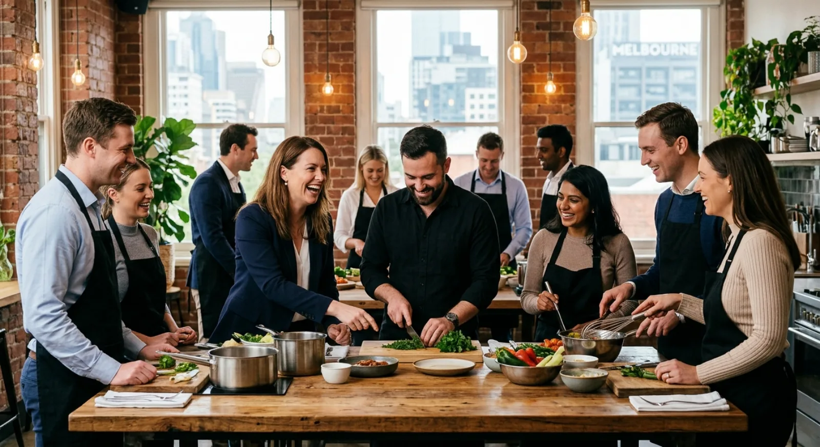 Corporate team engaged in team building workshop activity in Melbourne