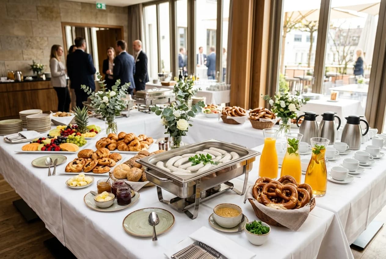 Bavarian brunch catering with Weisswurst-Fruehstueck at a corporate event in Zurich