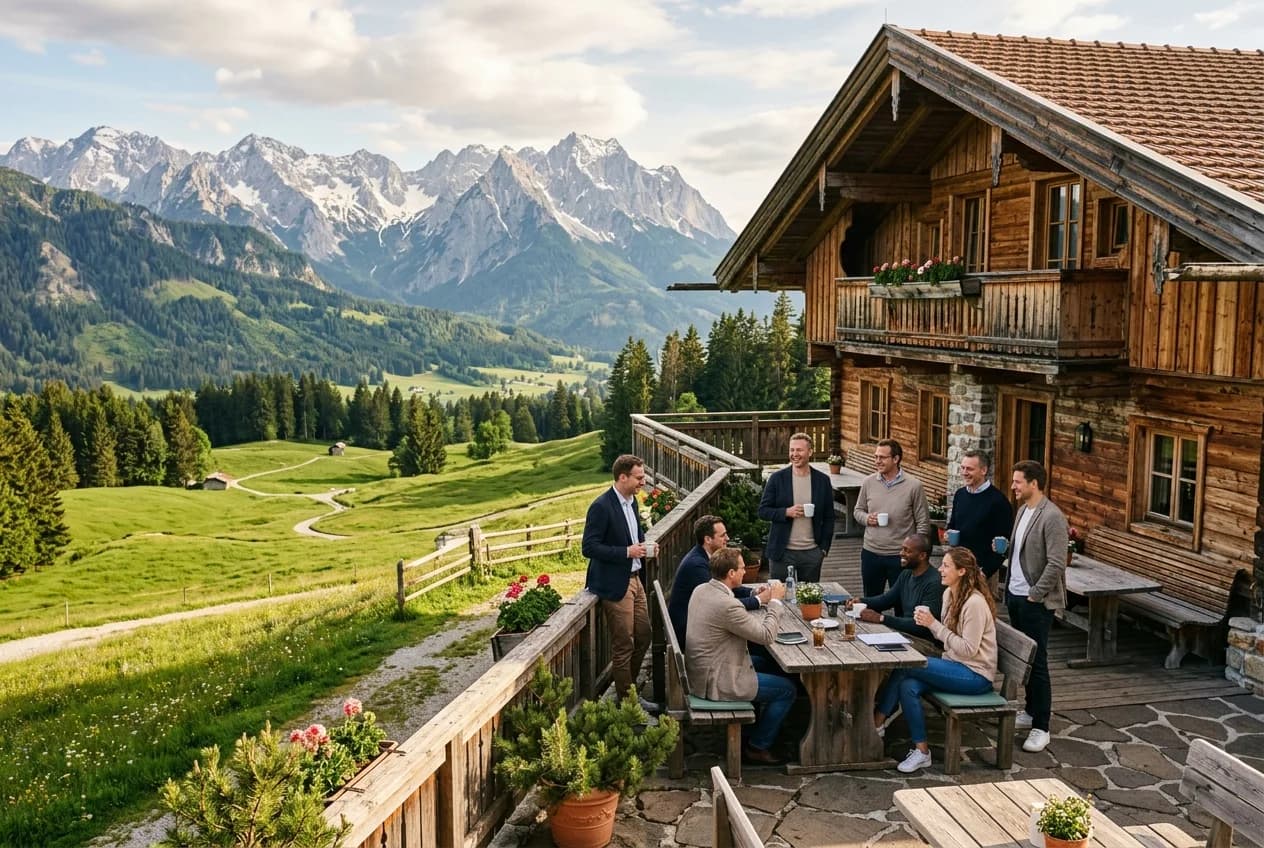 Corporate offsite retreat at an Alpine lodge near Vienna with mountain panorama
