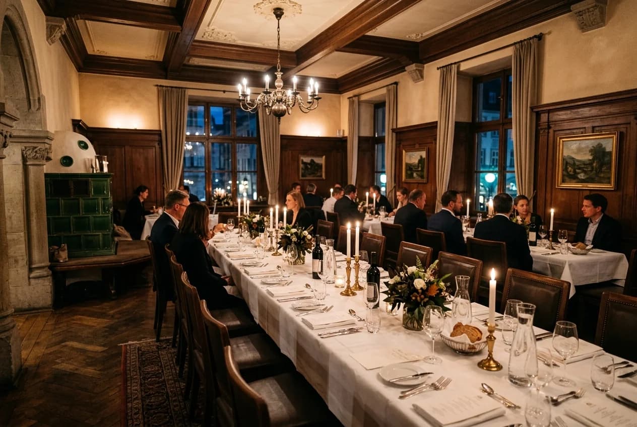 Private dining room at an elegant Cologne restaurant for a corporate dinner event