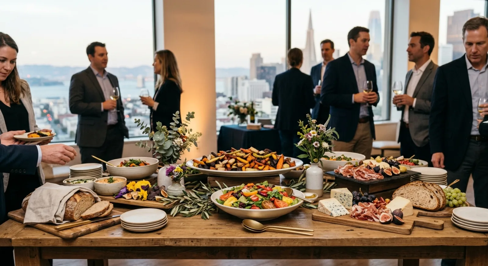 Farm-to-table catering service at corporate event in San Francisco