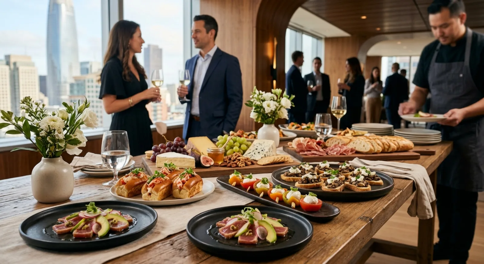 Gourmet private chef service with plated dinner at corporate event in San Francisco