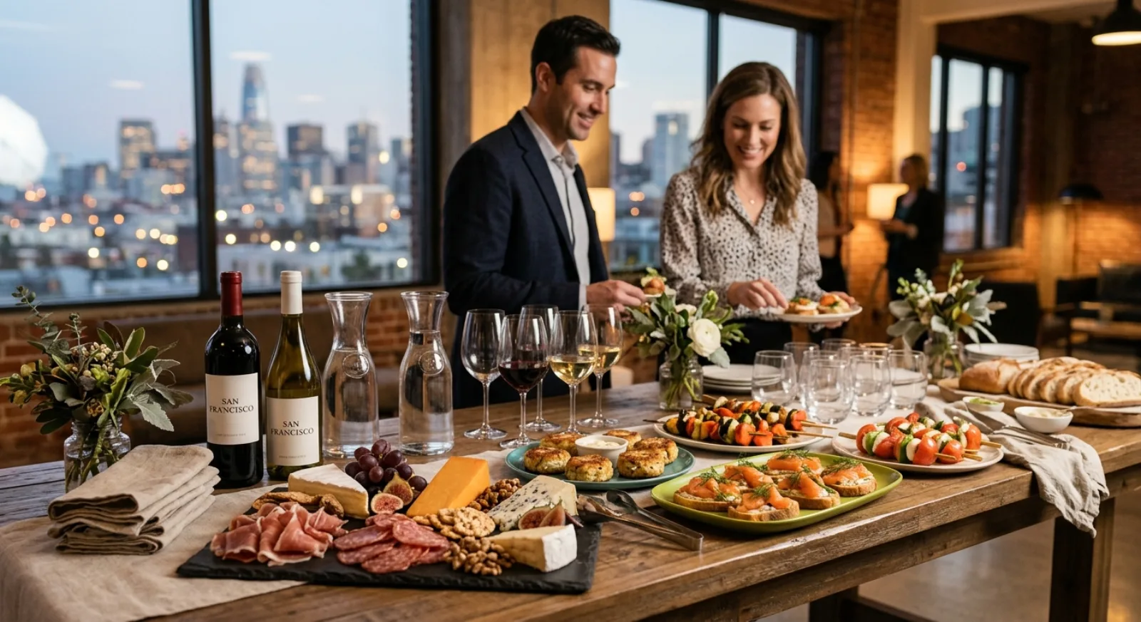 Wine-paired gourmet catering at corporate event in San Francisco